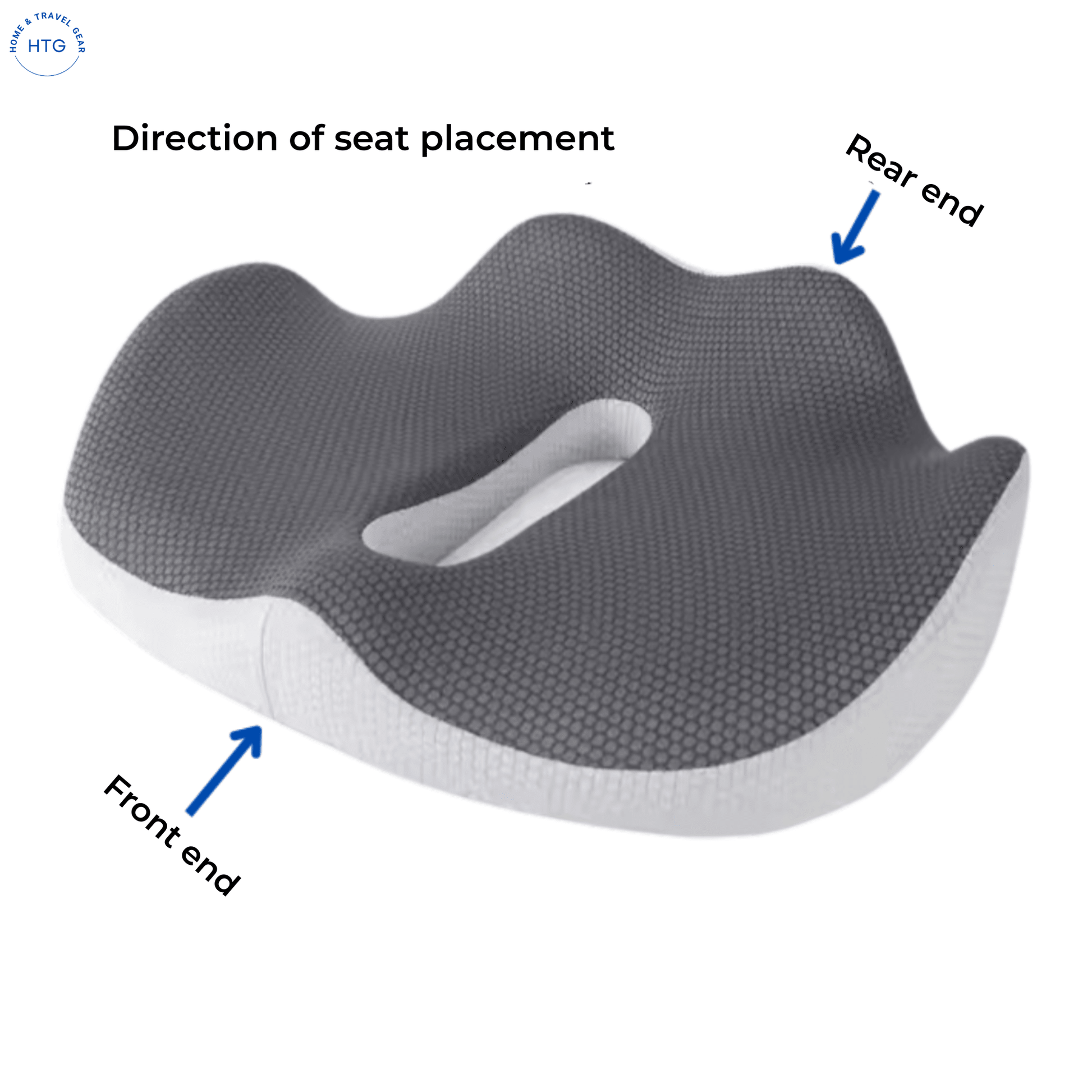 Ergonomic Memory Foam Seat Cushion —  showing the placement direction of the seat cushion 