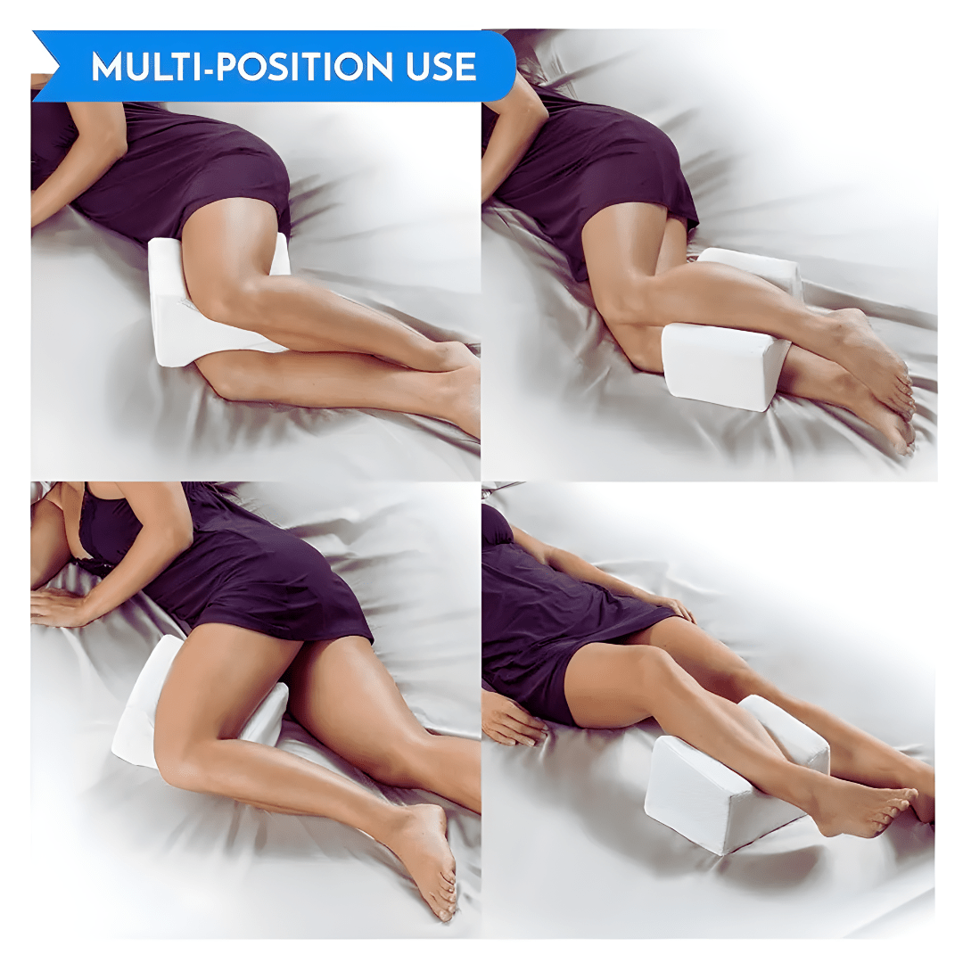 Knee pillow placement between legs for sciatica and back pain relief