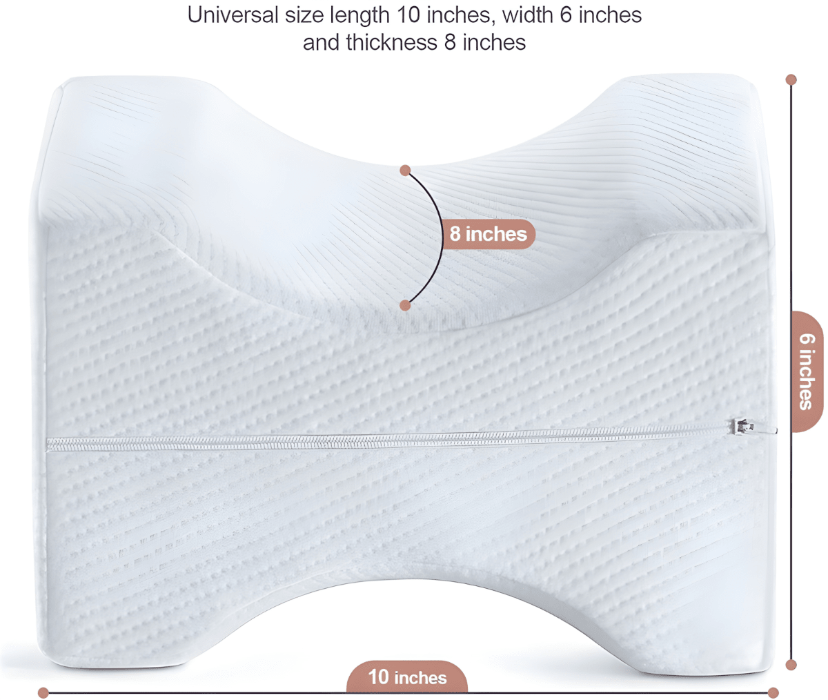 Memory foam knee pillow dimensions 10 x 6 x 8 inches for side sleepers