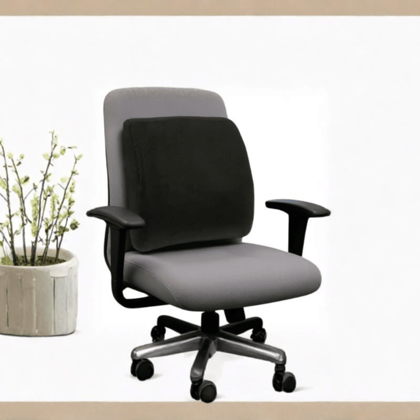 Memory Foam Lumbar Support Cushion — placed on a office chair