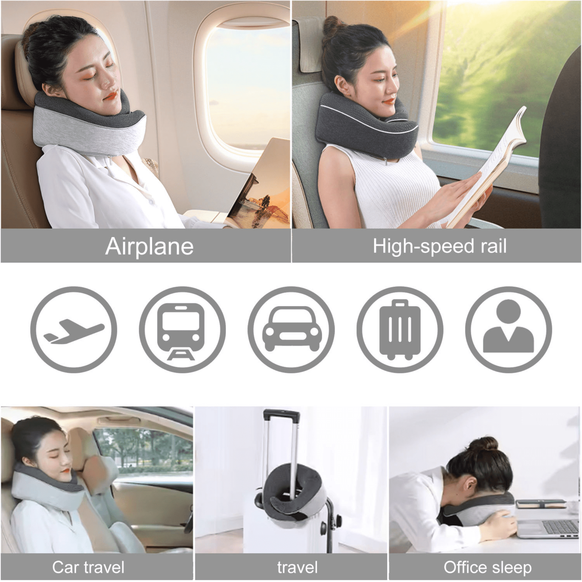 Memory Foam Travel Neck Pillow Set — 360° Support with Sleep Mask, Ear Plugs & Carry Bag - for travel uses