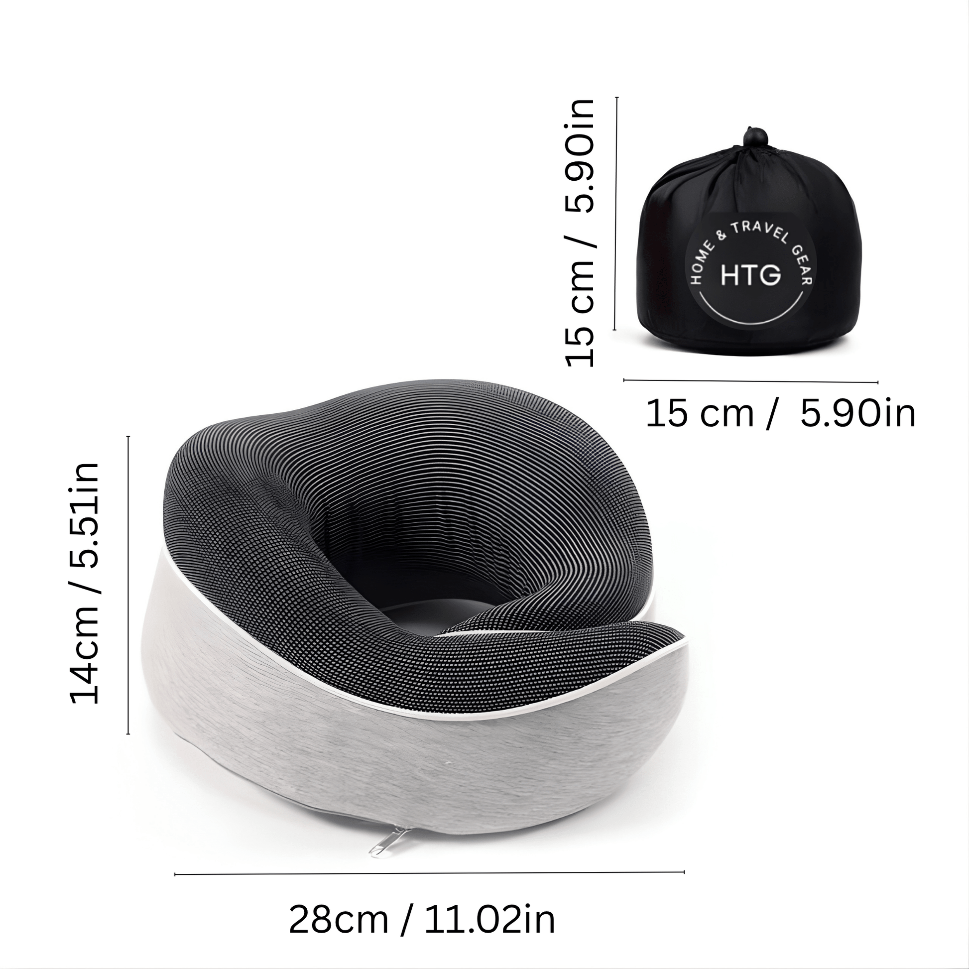 Memory Foam Travel Neck Pillow Set — 360° Support with Sleep Mask, Ear Plugs & Carry Bag - dimensions